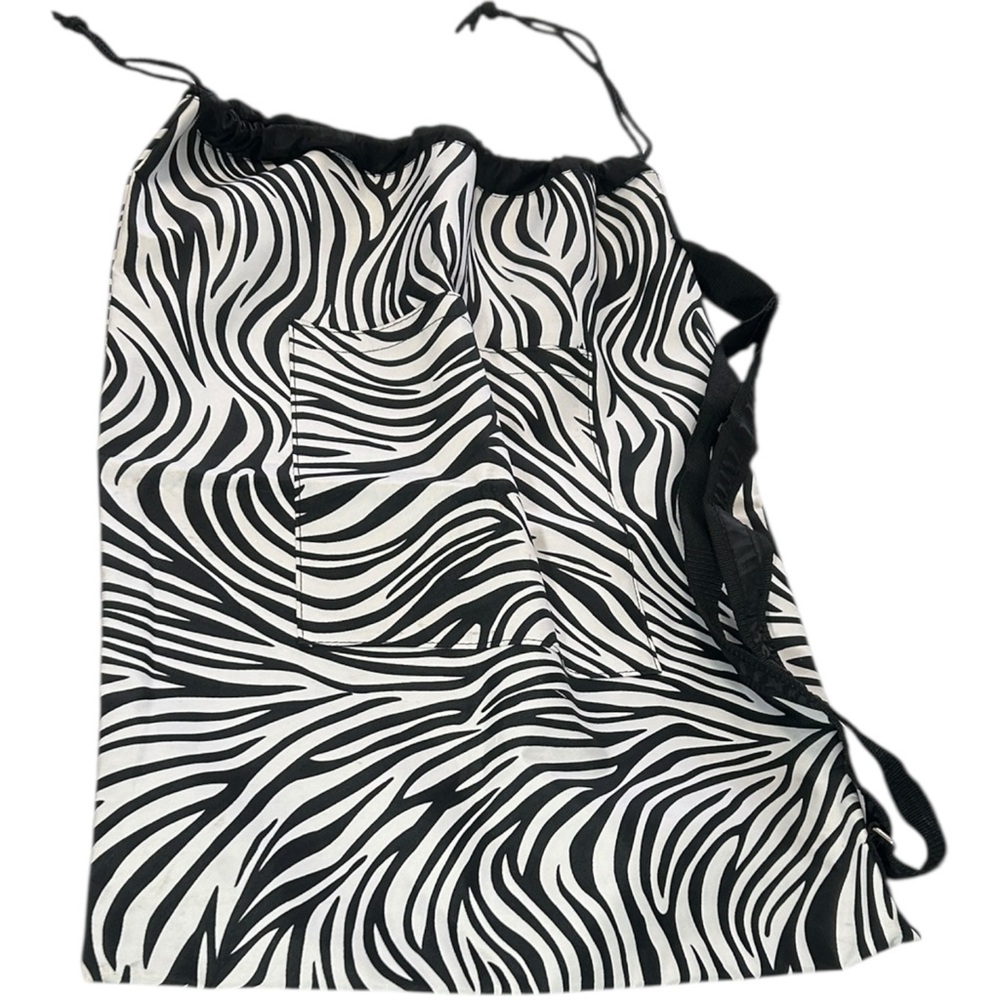 WB oversized zebra print drawstring canvas tote bag with strap side pocket
